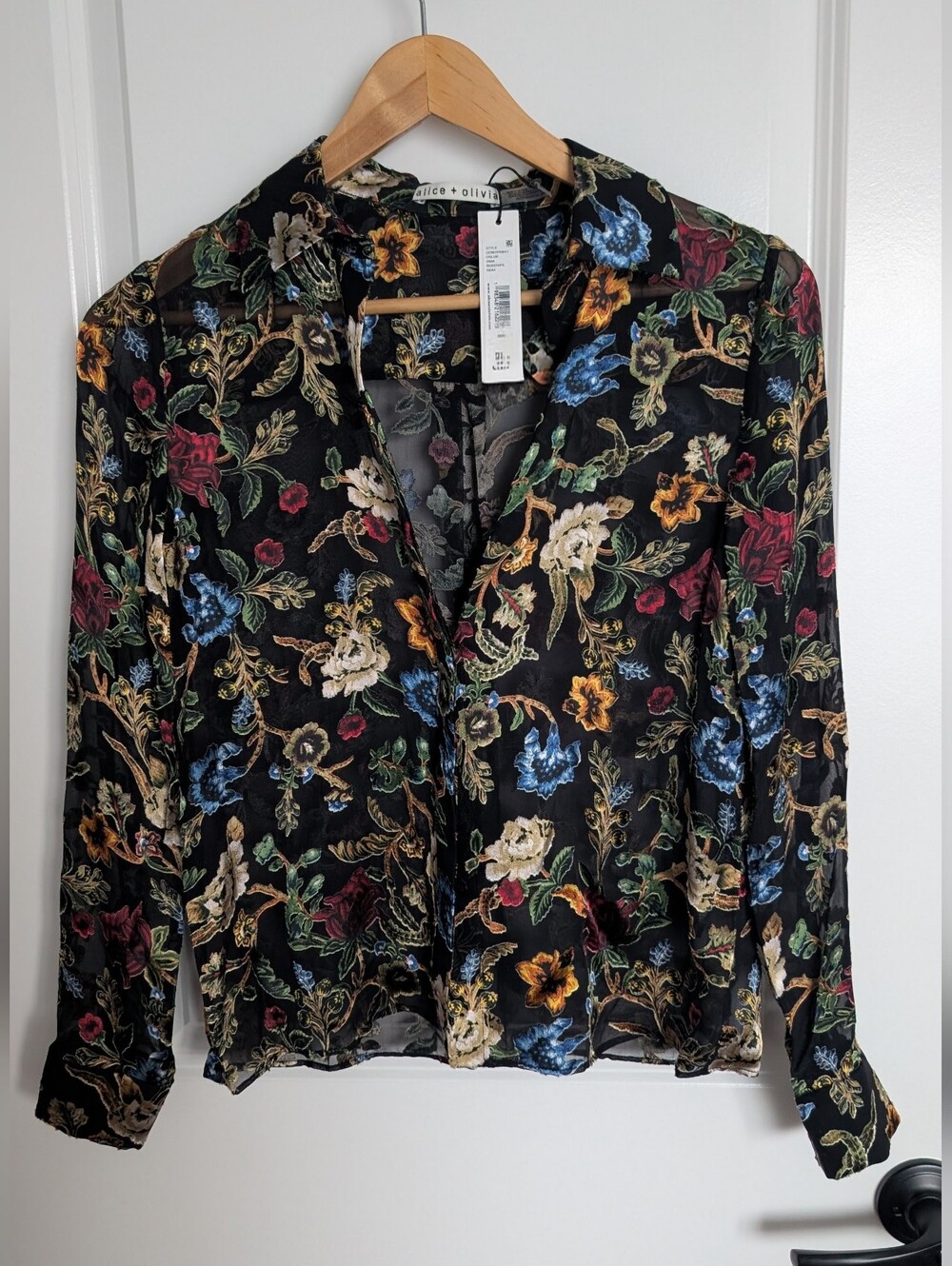 NWT Alice & Olivia Tapestry Trails Willa Floral Blouse Silk Blouse Size XS